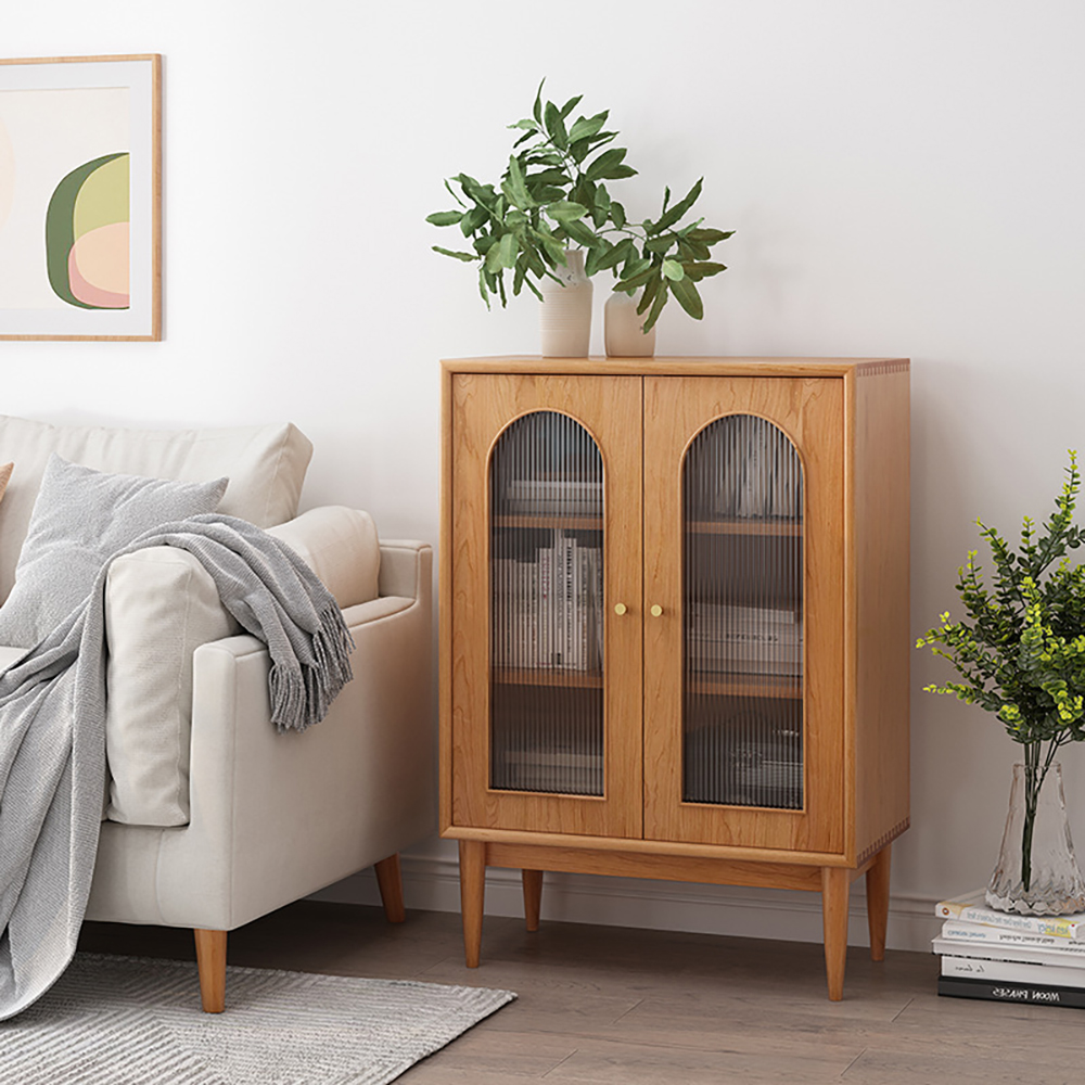 Nordic Natural Cabinet 2-Shelf Bookcase with 2 Glass Doors