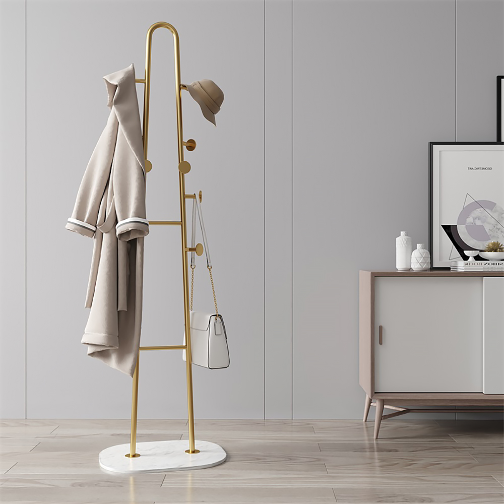 Minimalist Metal Hall Tree Coat Stand Hat Hanger with 10 Hooks in Gold
