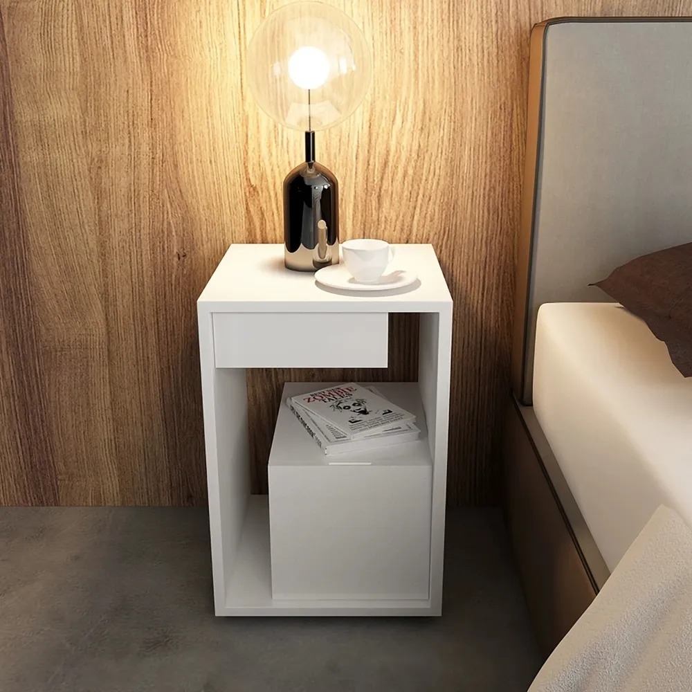 White Side Table with Drawers & Shelves End TableHomary