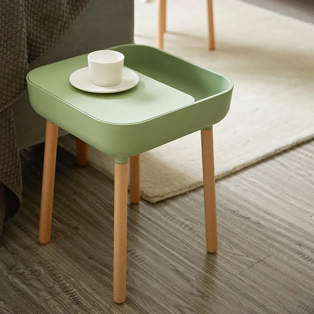 

Set of 2 Green Side Table with Storage Wood Modern End Table