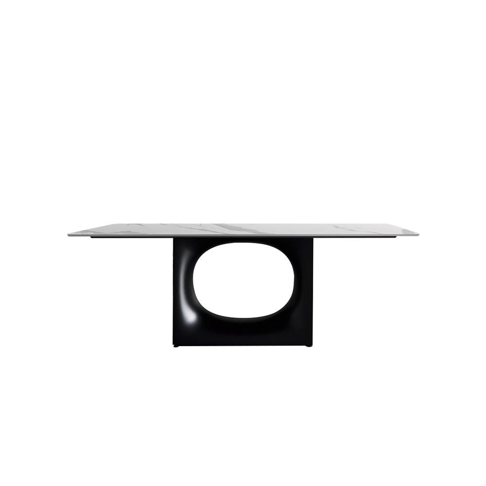 2000mm White and Black Dining Table Rectangular Stone Tabletop