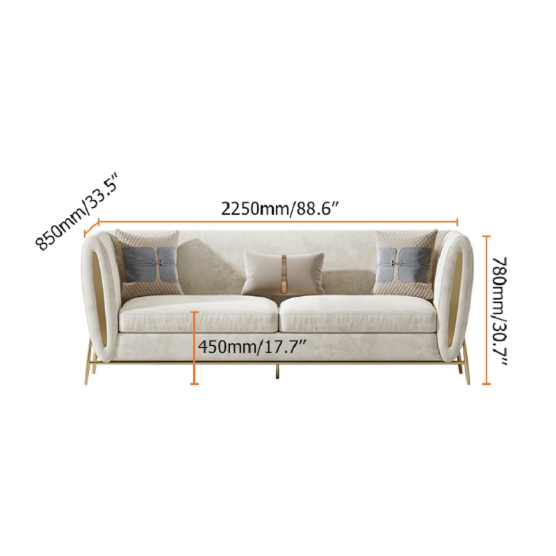Beige Velvet Upholstered Sofa 3-Seater Sofa Luxury Sofa Solid Wood Frame with Gold Legs