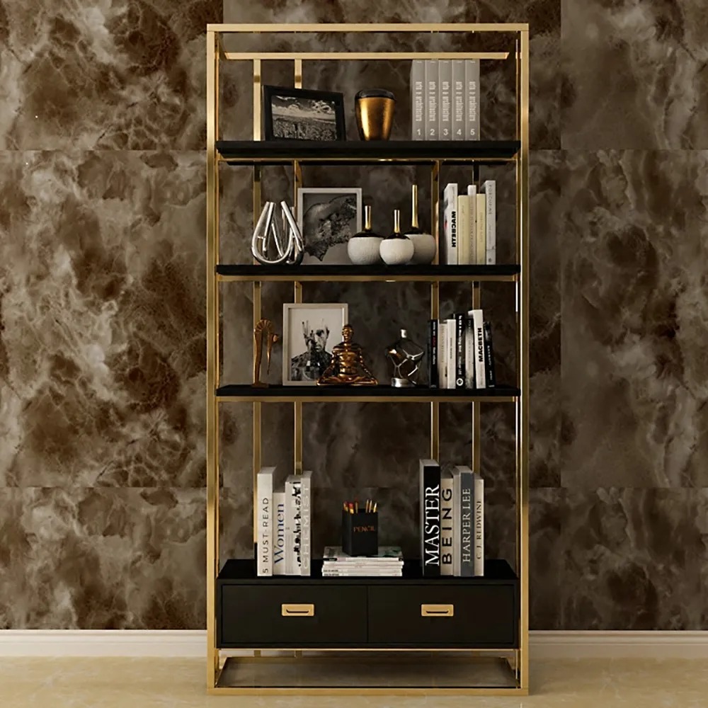 Modern Etagere Bookshelf Freestanding In Golden Metal Homary