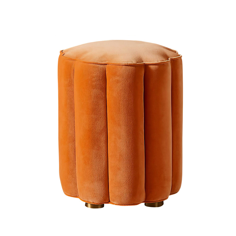Orange Round Ottoman Stool Velvet Upholstered Makeup Vanity Stool