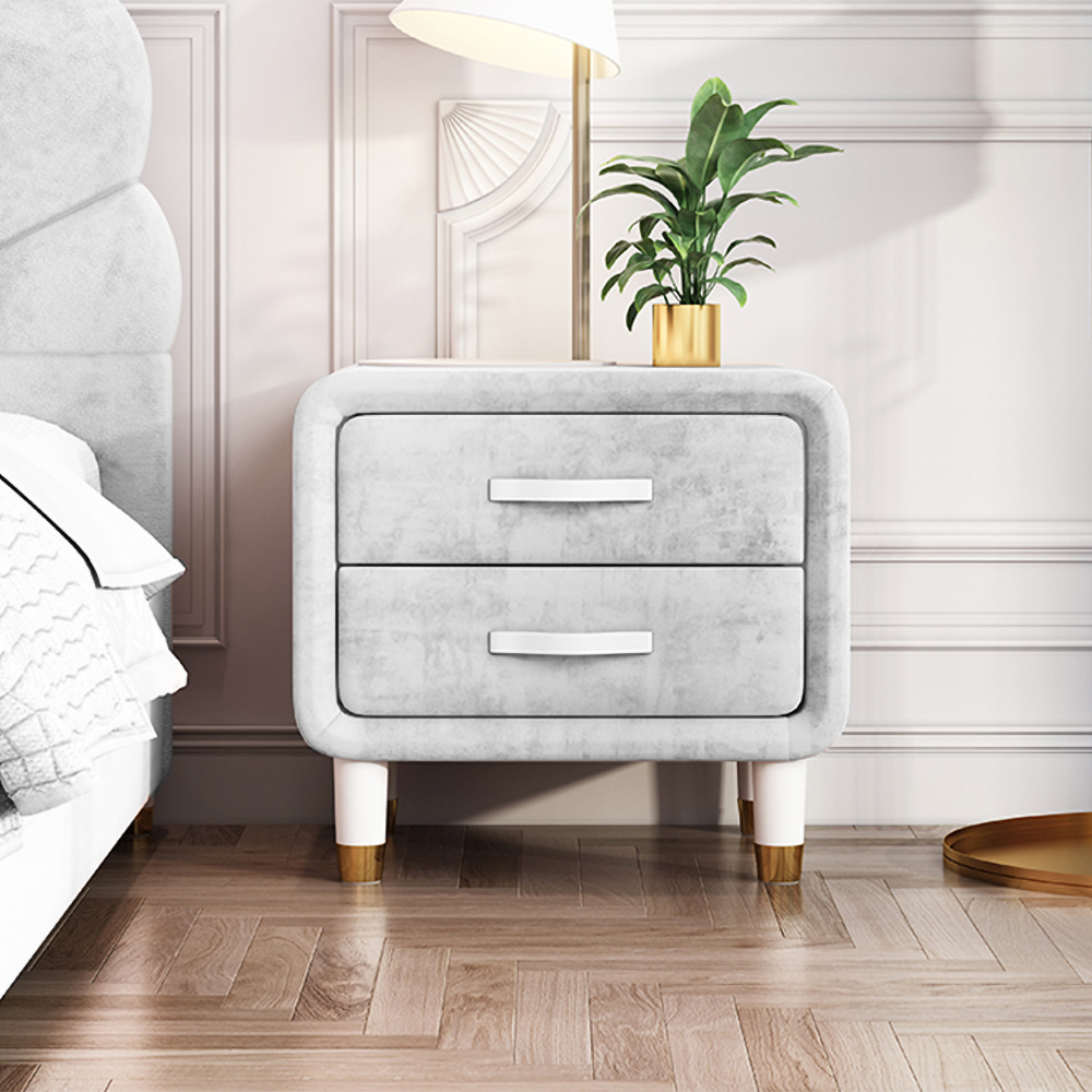 

Modern Gray Velvet Nightstand with 2 Drawers Bedroom