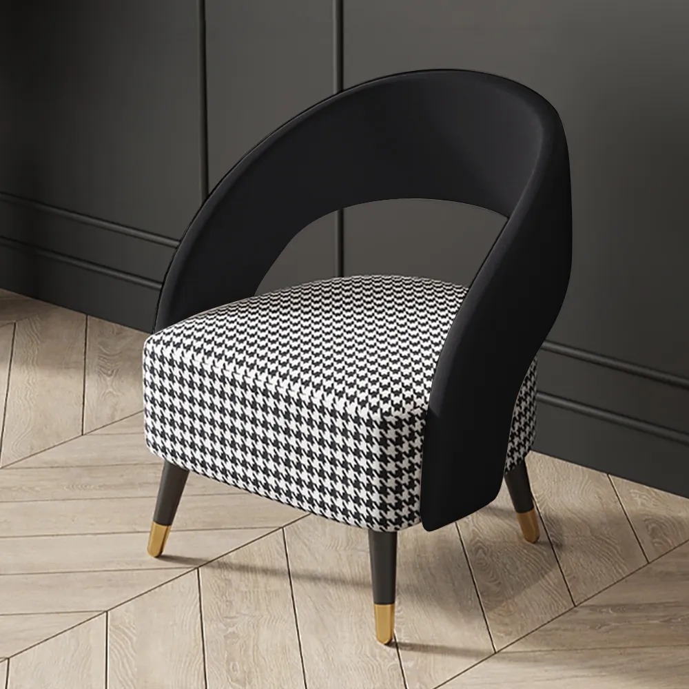 

Black Accent Chair Houndstooth Linen&PU Leather Upholstered Accent Chair