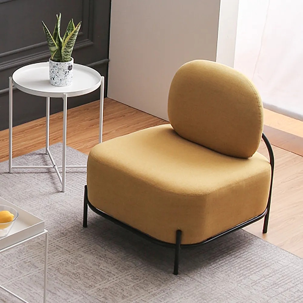 Yellow Linen Upholstered Armless Accent Chair Black Leg