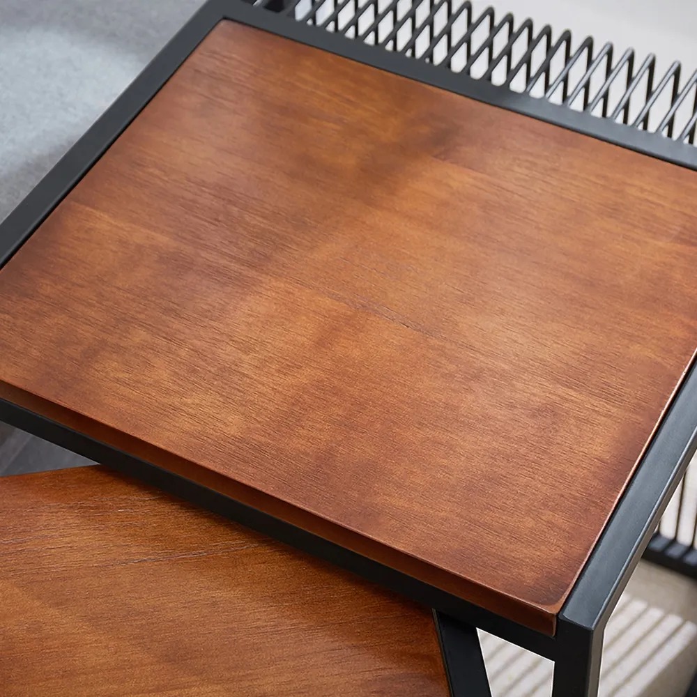 Brown Metal Side Table Set of 2 Rectangular End TableHomary