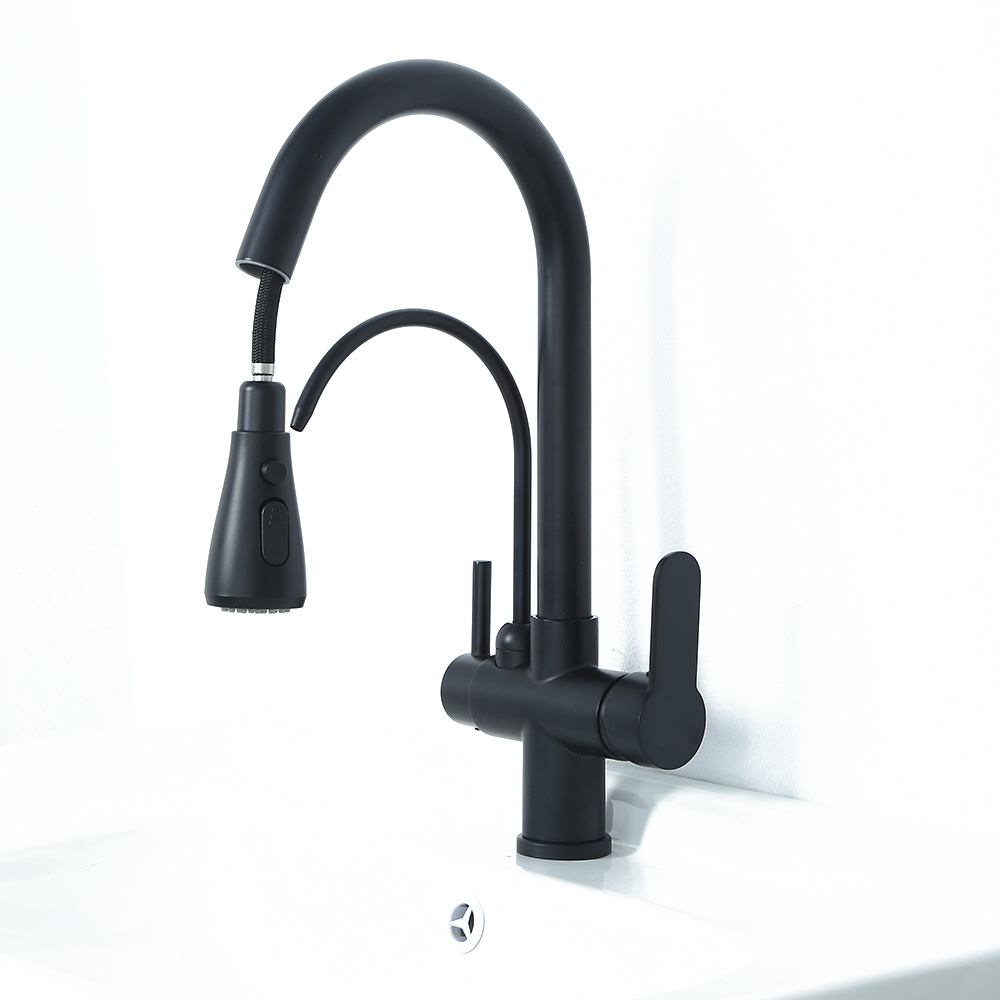 Water Filter Kitchen Tap Pull Out Tap In Matte Black Swivel Tap Solid