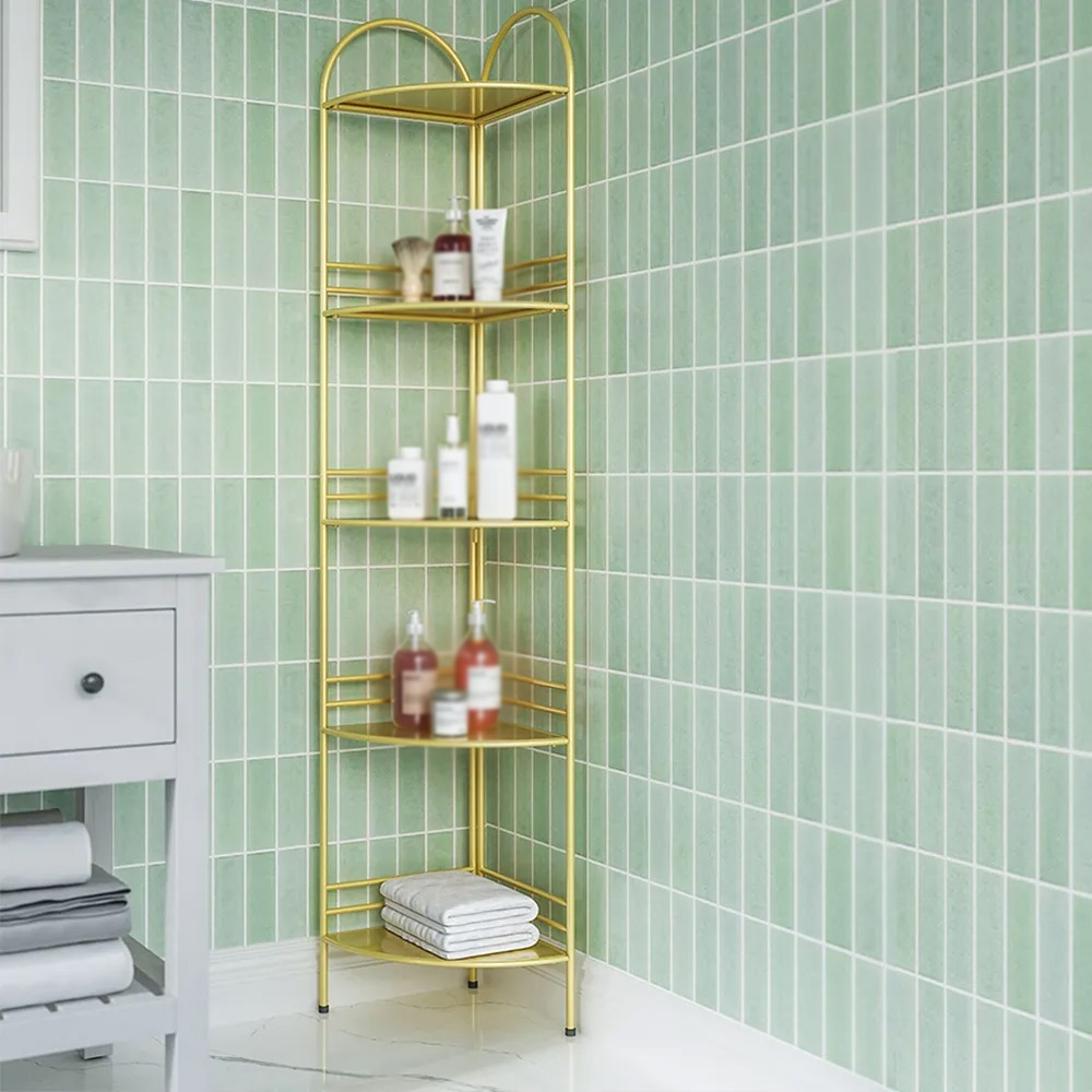 5 Tiers Nordic Freestanding Bathroom Storage Corner Shelves In Gold