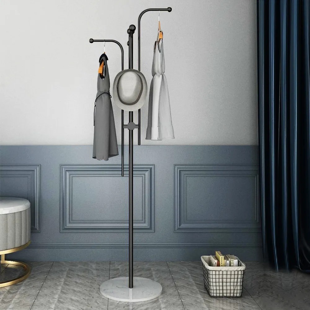 

66.9"H Geometric Standing Coat Rack with Faux Marble Base Clothing Rack Nordic Metal Hall Tree Artistic Black