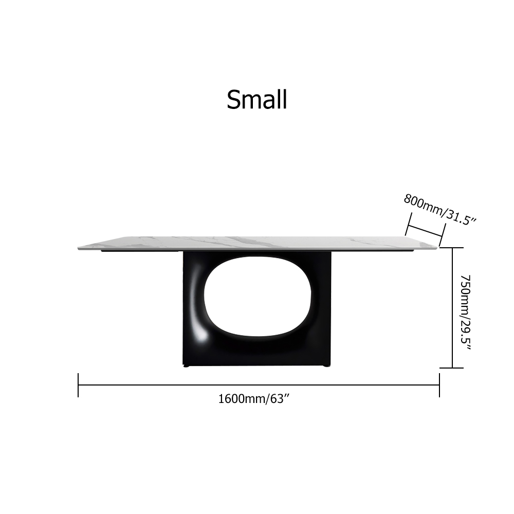 Table de salle à manger rectangulaire en pierre blanche et noire 1600 mm