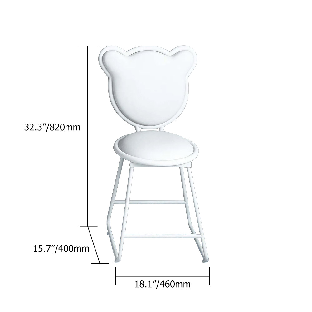 White Velvet Upholstered Dining Chair Vanity Stool with Backrest Bear Shape Set of 2