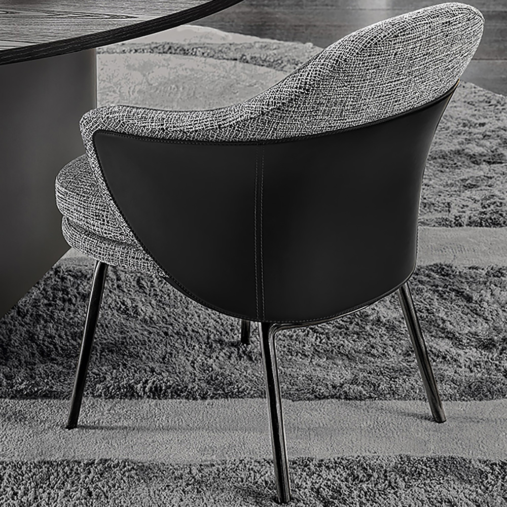 

Postmodern Dining Chair in Deep Gray with Linen Upholstery and Metal Legs