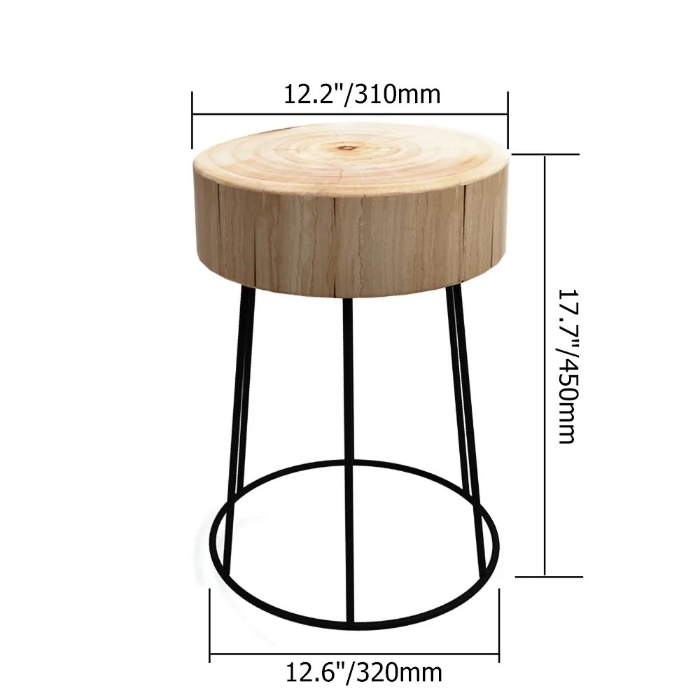 Modern Round End Table Metal Side Table with Wooden Top Natural