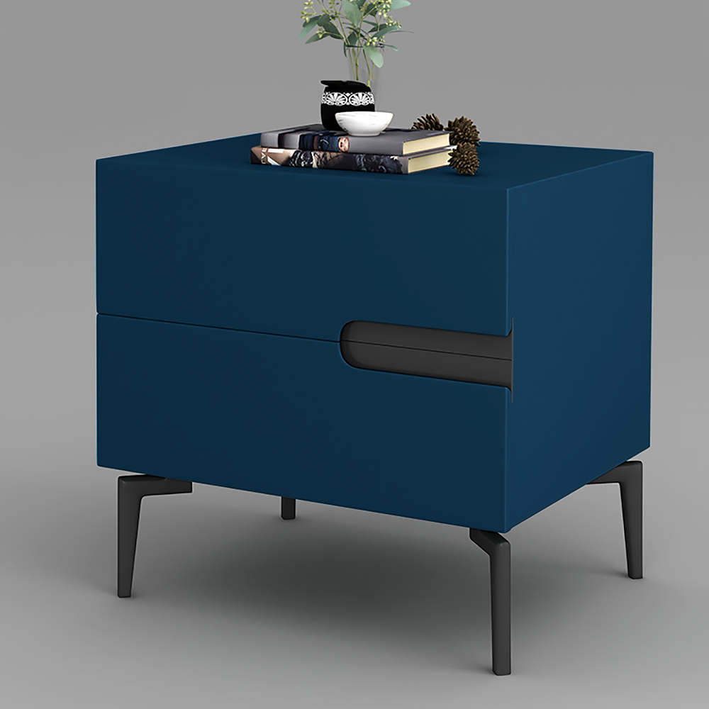 Bedroom Blue Nightstand with 2 Drawers PU Leather Upholstered Bedside Table