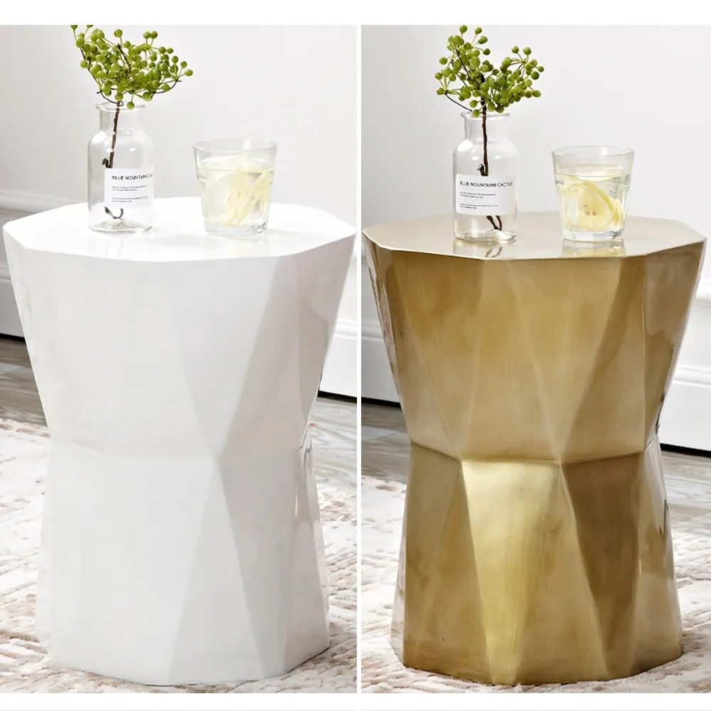 Modern Antique Brass End Table Fiber Glass Living Room Geometric Design