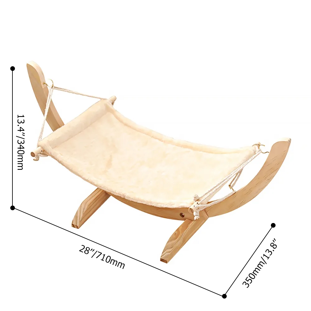 28"Lx13.8"Wx13.4"H Freestanding Cat Hammock Solid Wood Stand Plush Cat