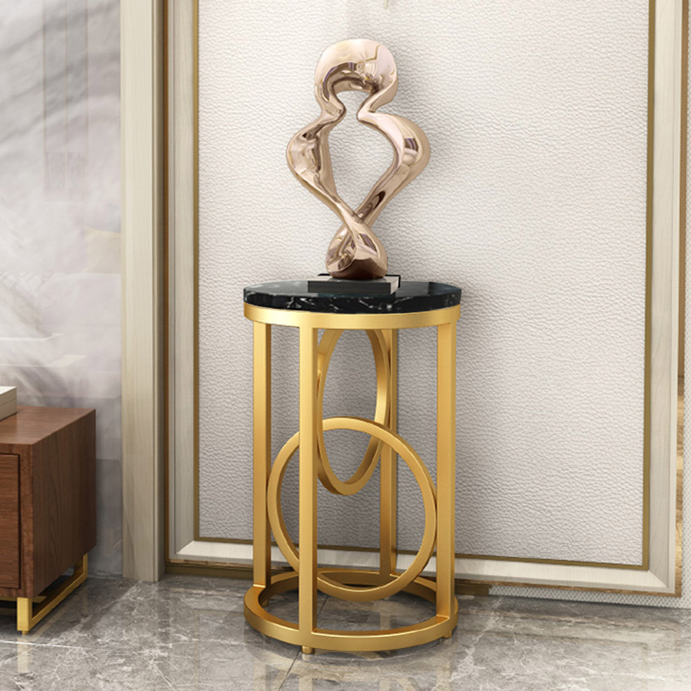 19.7" Modern Standing Plant Stand In Gold & Black