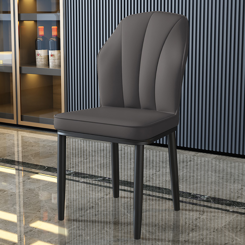 

Gray Modern Dining Chair PU Leather High Back Upholstered Dining Chair Set of 2