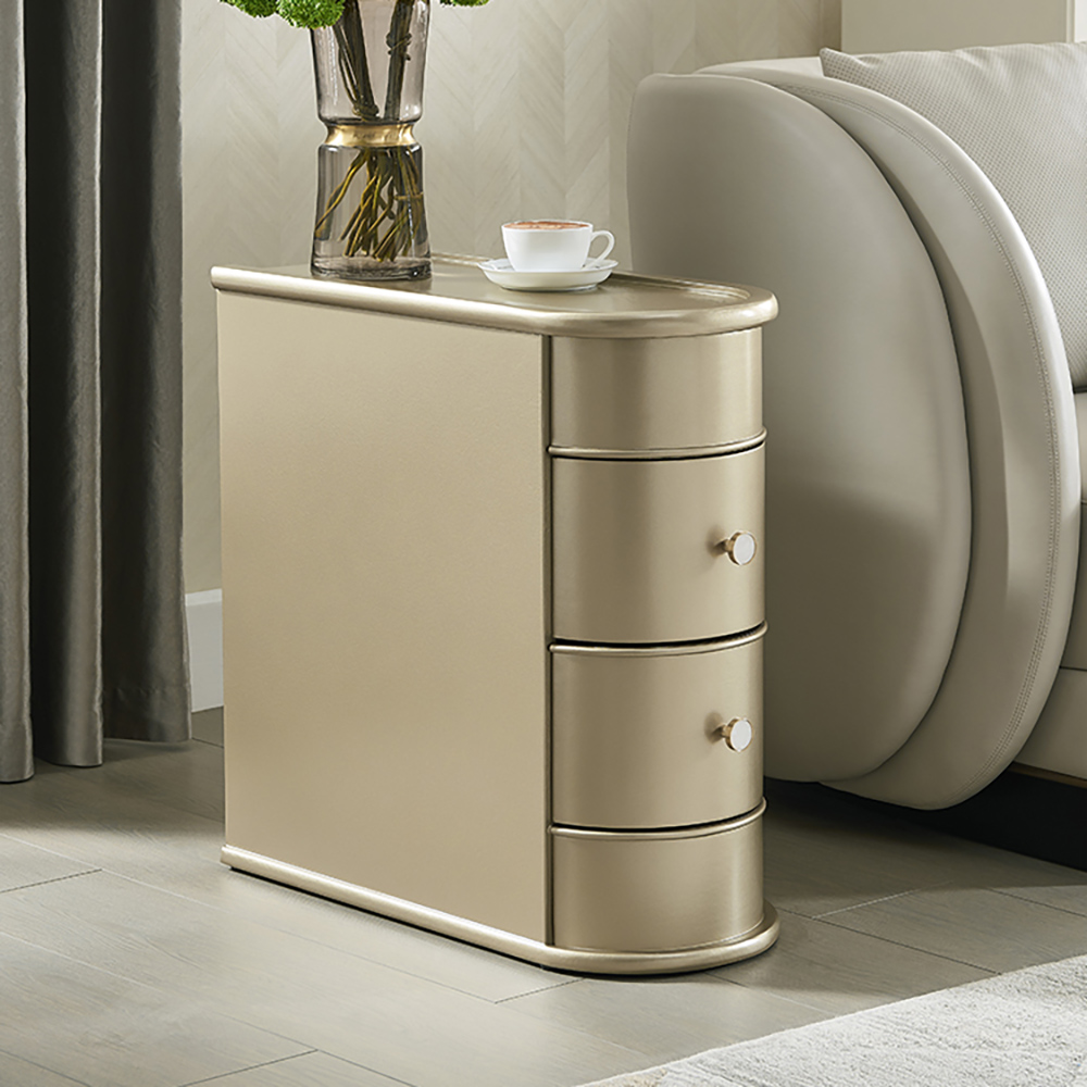 Narrow Wooden Storage Side Table with 2 Drawers in GoldHomary