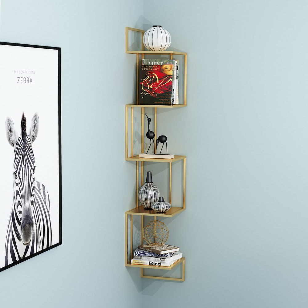 

Floating Wall-Hung Bookshelf 5-Tier Storage Bookcase Office-Gold