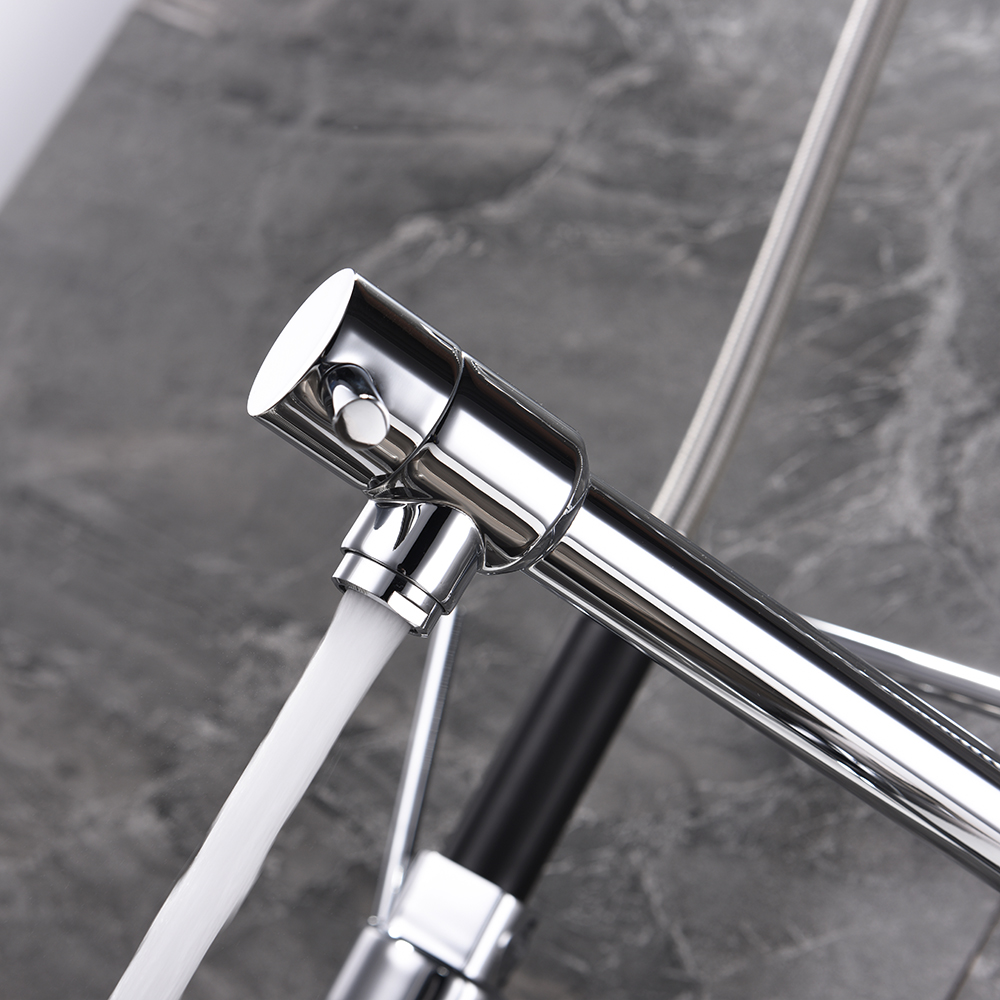 Polished Chrome Single-Handle Pull-Down Kitchen Basin Tap 1-Hole Solid Brass Watermark
