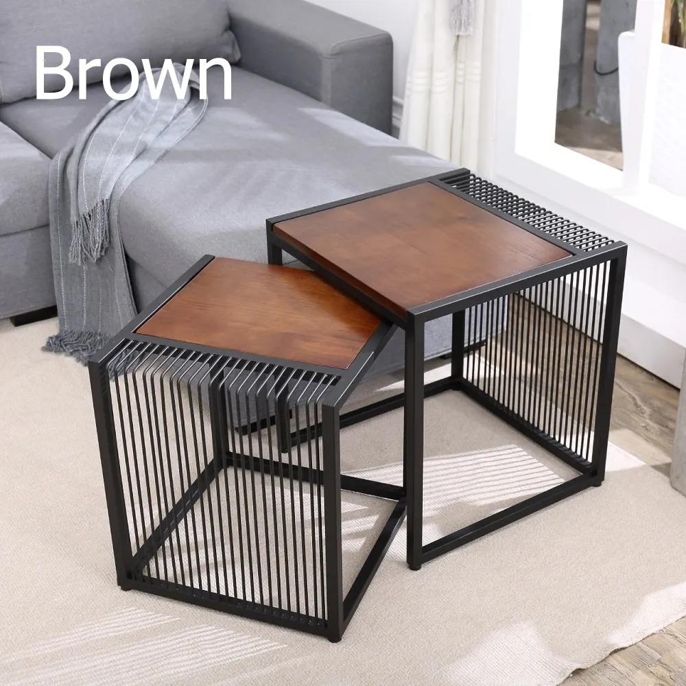 Brown Metal Side Table Set of 2 Rectangular End TableHomary