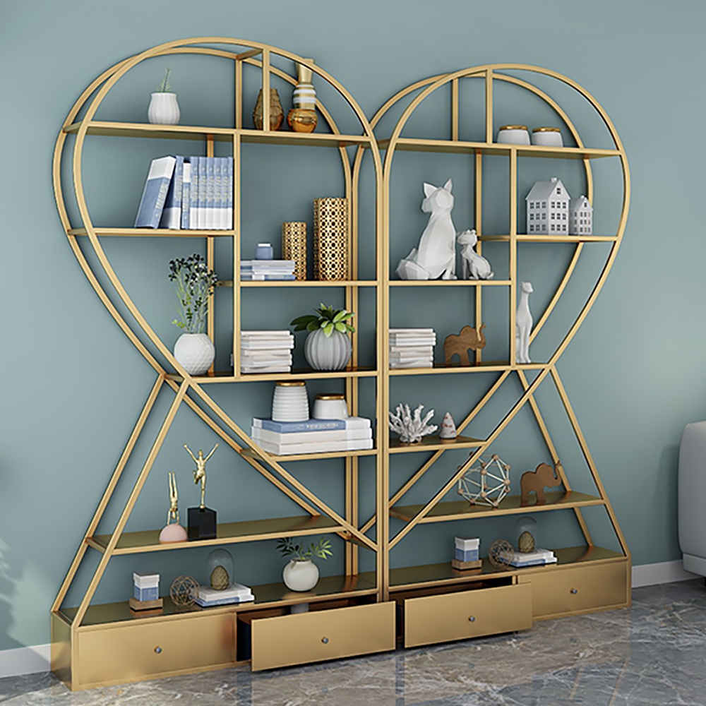 

Gold Unique Modern Metal Shelf Bookcase with 2 Drawers Piece 1