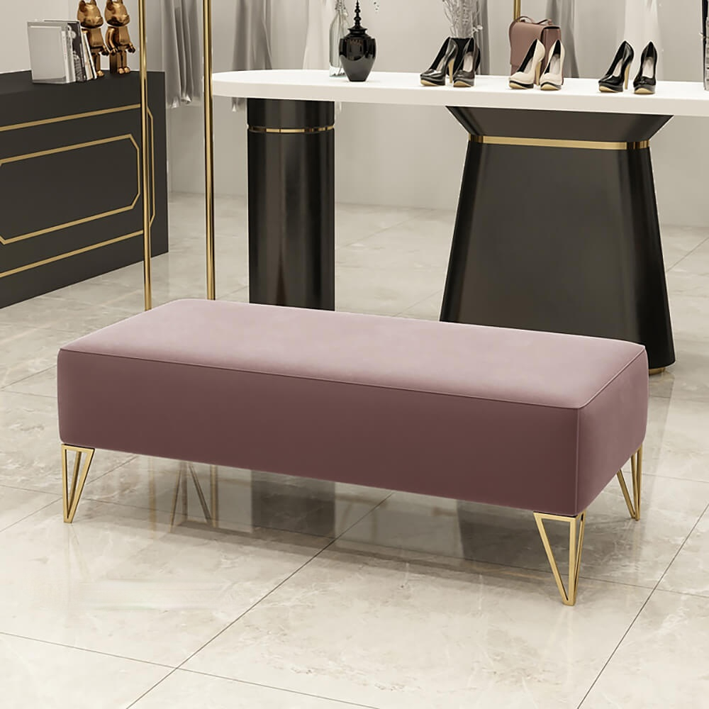 Modern Upholstered Bench Entryway Pink Cushioned Bench Gold Tapered