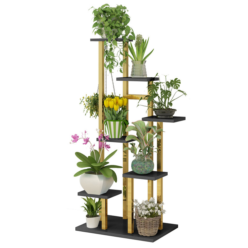 59.1" Modern Tall Metal Plant Stand 7 Tier Ladder Planter in Gold & Black