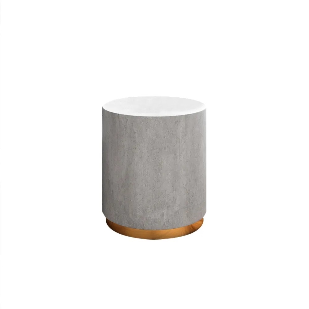 Light Grey Side Table Round Cement End Table for Living Room