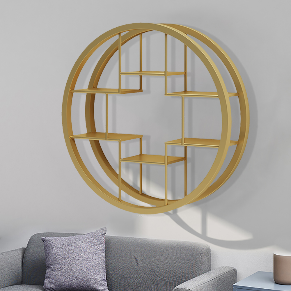 

Modern Round 6-Tiered Floating Shelves for Study in Gold