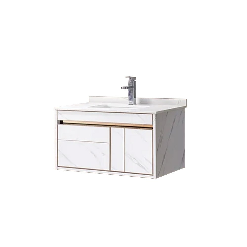 White Floating Single Sink 31" Bathroom Vanity Set with Medicine Cabinet Slate Stone