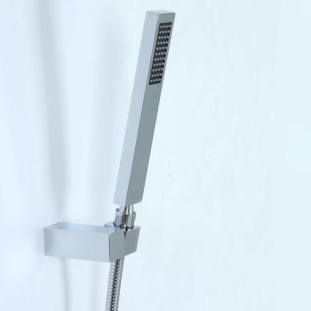 Contemporary Wall Mount Waterfall 2-Handle Chrome Bath Filler Tap with Hand Shower