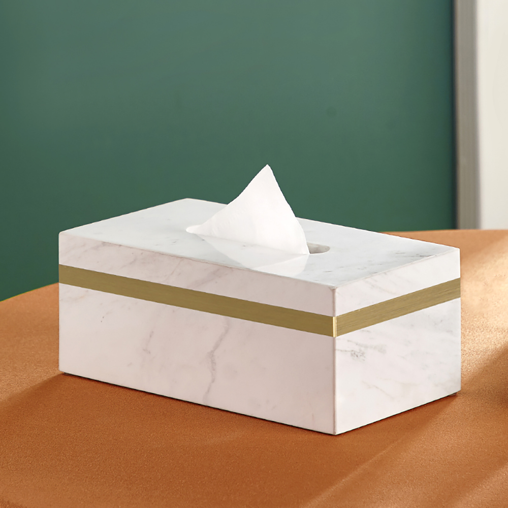 Modern Rectangular Tissue Box Cover Desk Organizer In Marble