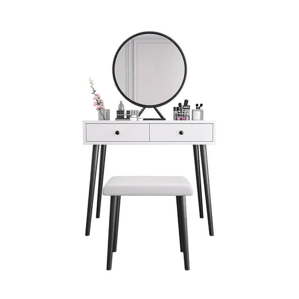 Nordic Black Makeup Vanity Set with 2 Drawers Stool & Mirror Included