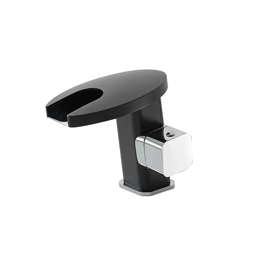 Mitigeur de salle de bain à levier unique LED bec rond en laiton massif noir et chrome