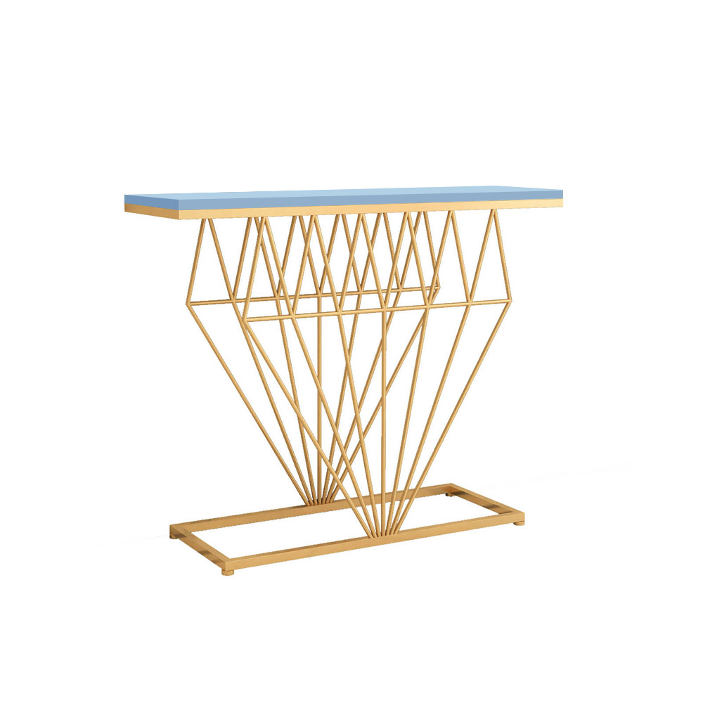 Blue Narrow Console Table Rectangular Entryway Table with Gold BaseHomary