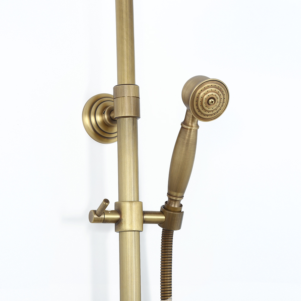 Antique Brass Exposed Wall Mount Shower Set with 200mm Rain Shower Head and Hand Shower