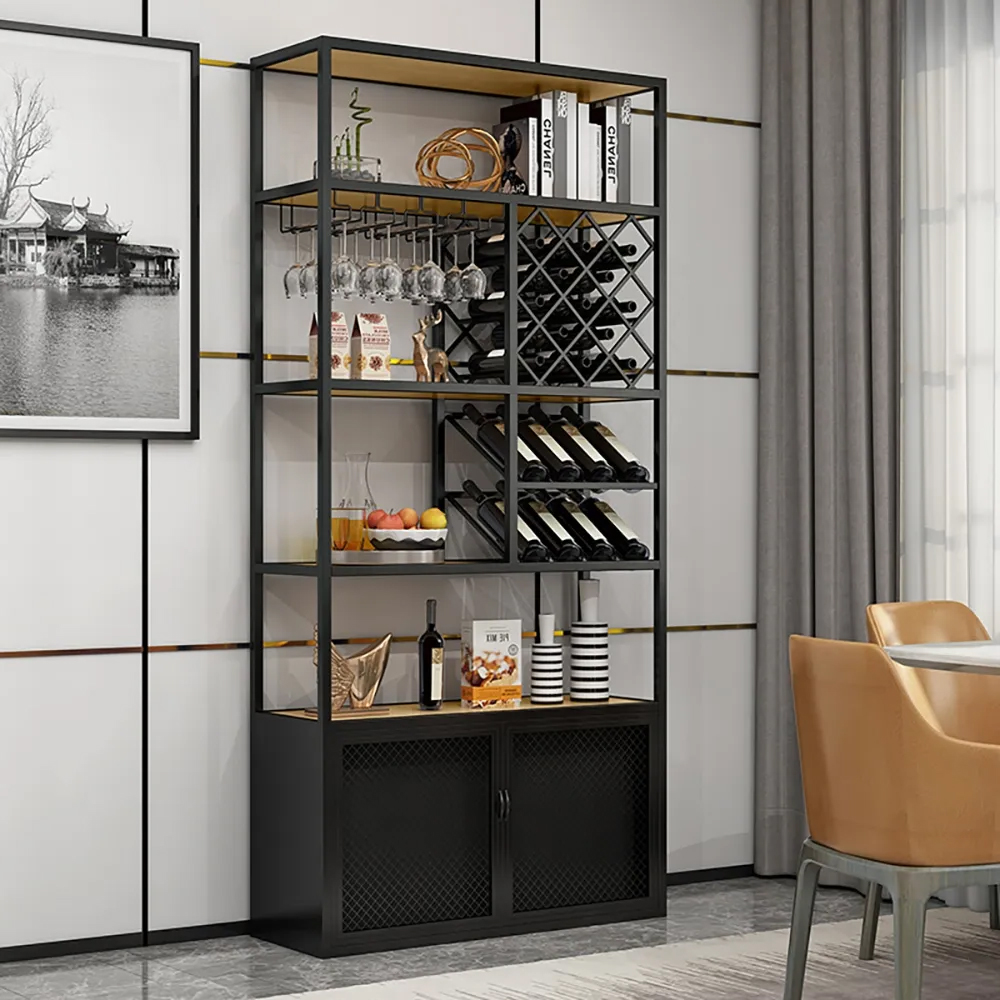 Image of 35.4" Industrial Wine Cabinet Wine Rack Unit for Home Bar