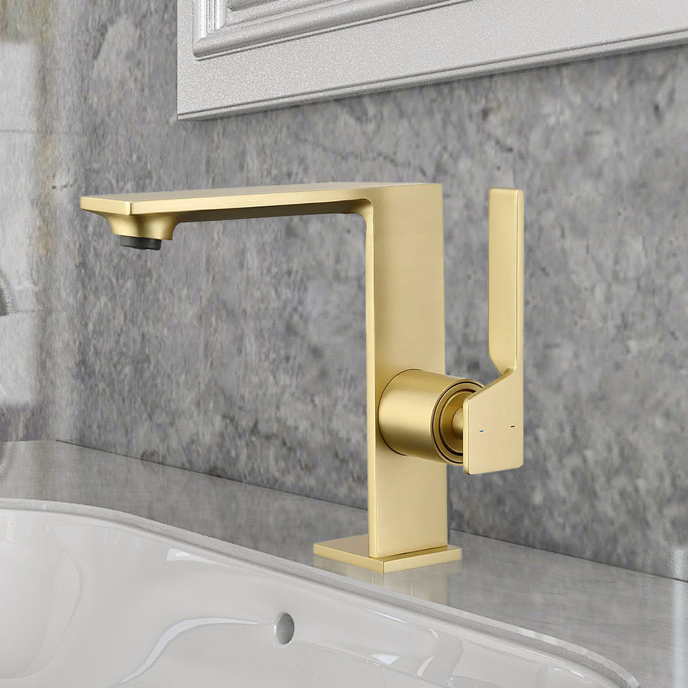 Brass Bathroom Basin Tap Single Handle Monobloc in Brushed Gold