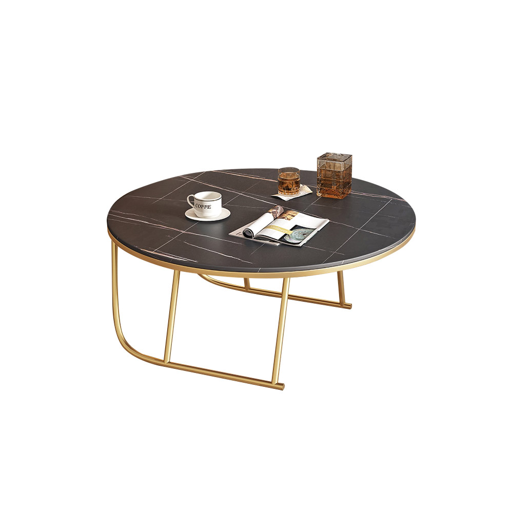 Black Modern Coffee Table Metal Legs with Stone TabletopHomary
