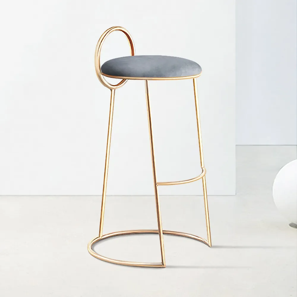 Image of Modern Gray Velvet Counter Height Bar Stool with Low Back and Gold Legs