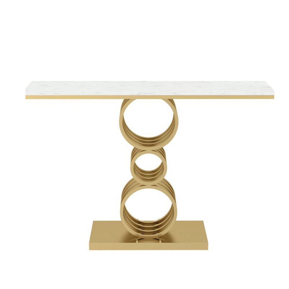 Table console étroite blanche Table d'entrée en marbre avec base en métal