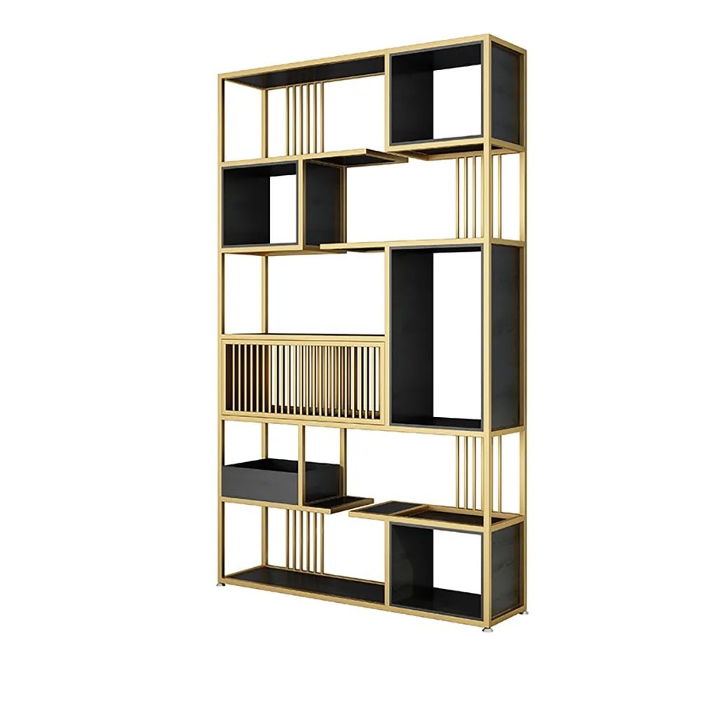 79" Modern Geometric Bookshelf Black & Gold