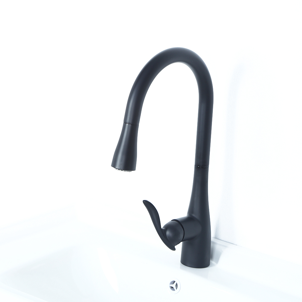 Modern Pull Out Kitchen Faucet Single Handle 3-Function Matte Black