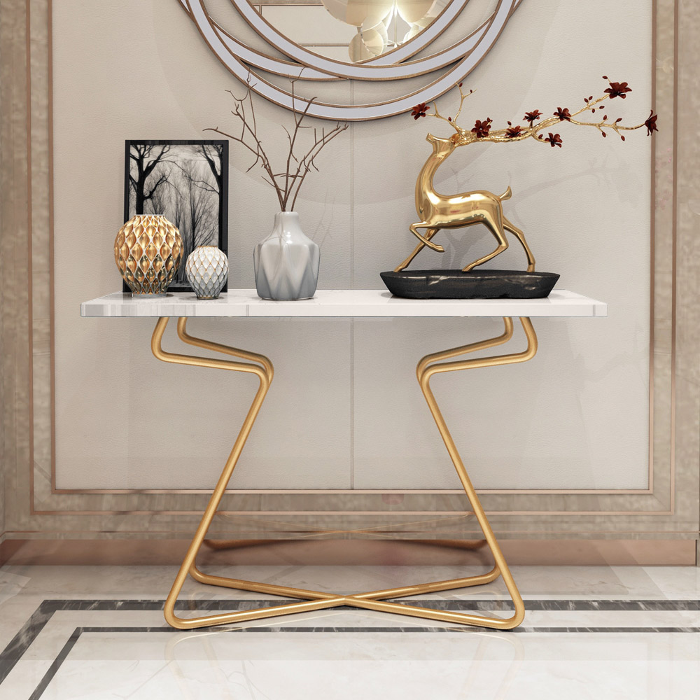 

White Narrow Console Table with Wooden Top