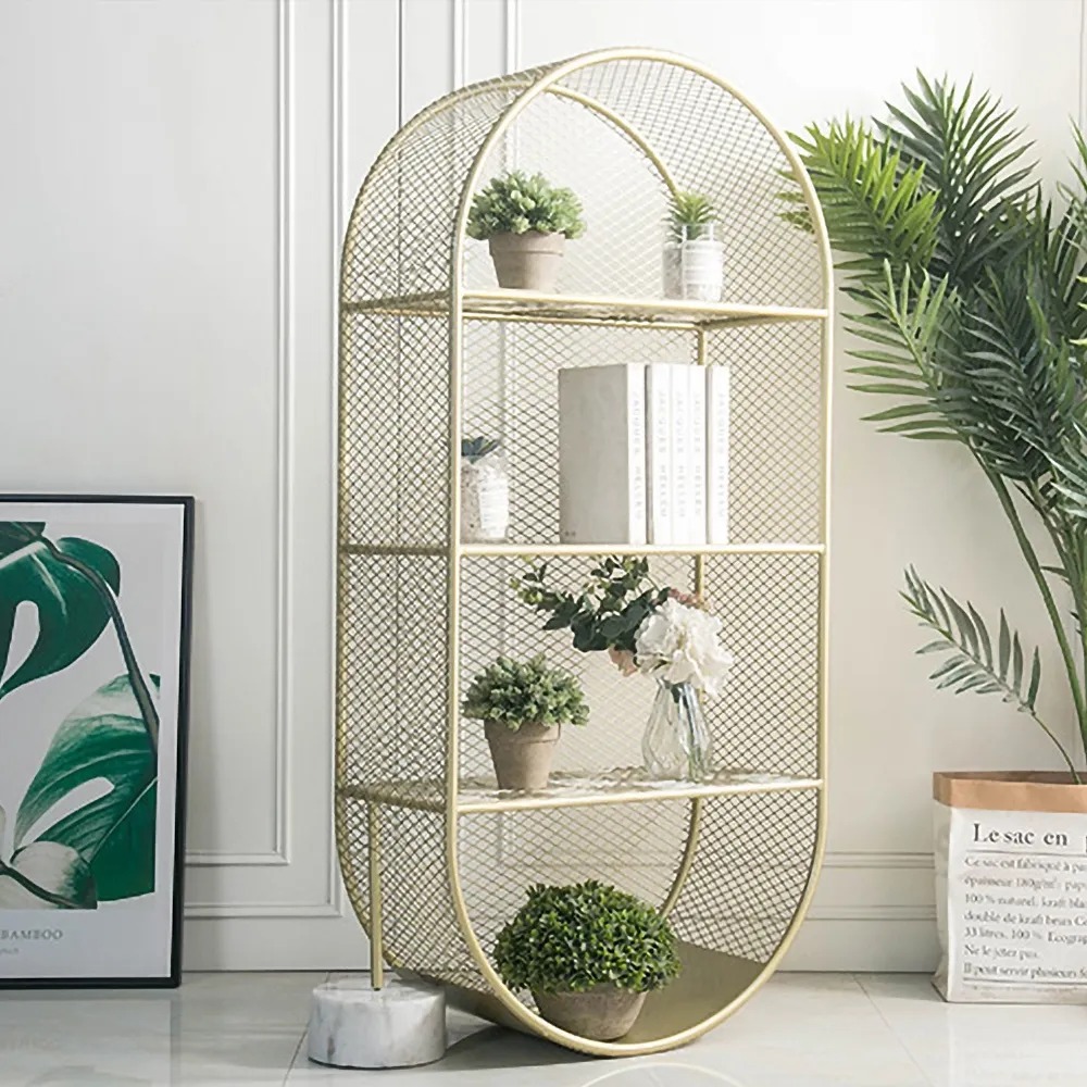 

Mid-Century Gold 5-Shelf Bookshelf Metal Oval Bookcase B