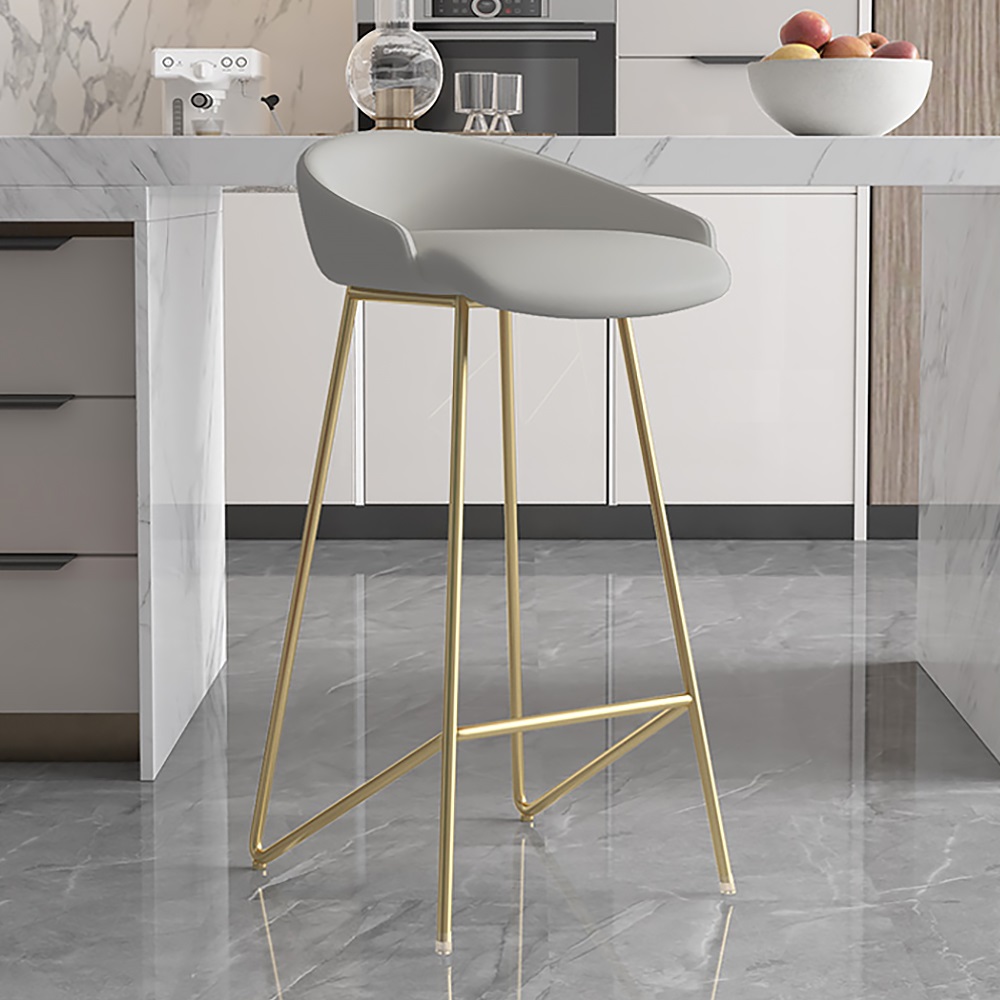

Modern Bar Stool PU Leather Upholstery Gold Finsh Bar Chair with Footrest, Gray